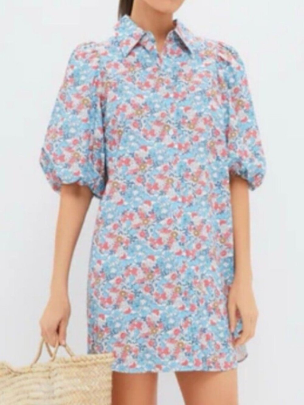 TUCKERNUCK | Blue & Coral Vines Cassidy Mini Shirt Dress